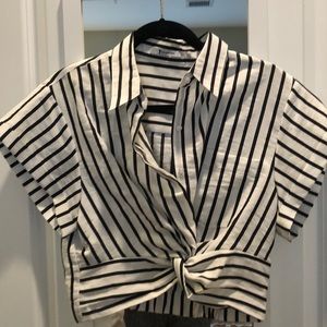 Black and White Stripe Button Up Crop Top